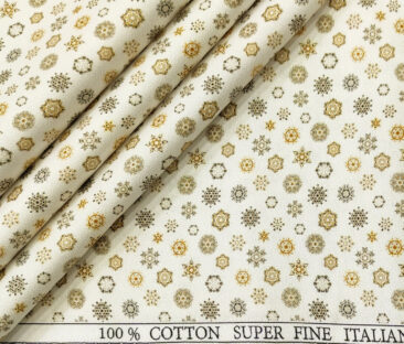 PEE GEE Men's Cotton Printed 2.25 Meter Unstitched Shirting Fabric (Milky White)