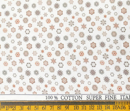 PEE GEE Men's Cotton Printed 2.25 Meter Unstitched Shirting Fabric (White & Orange)