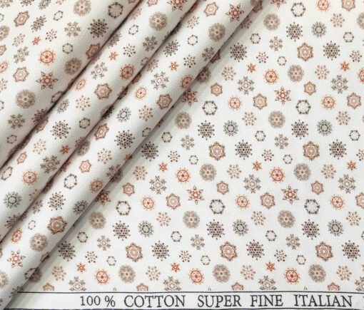 PEE GEE Men's Cotton Printed 2.25 Meter Unstitched Shirting Fabric (White & Orange)
