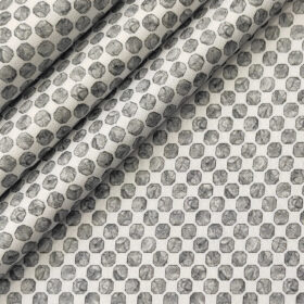 PEE GEE Men's Cotton Printed 2.25 Meter Unstitched Shirting Fabric (White & Grey)