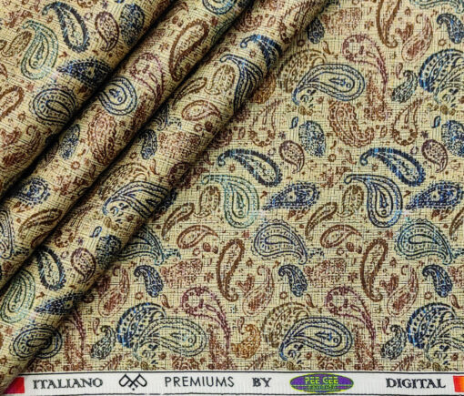 PEE GEE Men's Cotton Printed 2.25 Meter Unstitched Shirting Fabric (Beige)