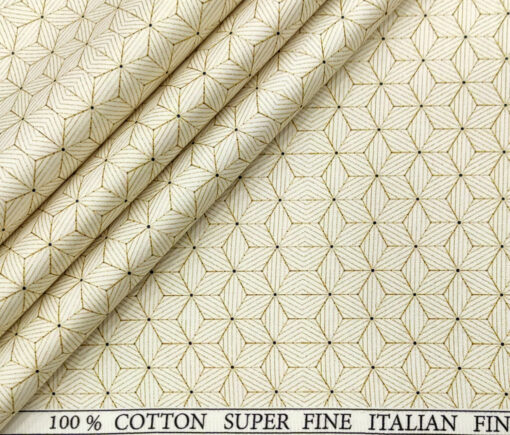 PEE GEE Men's Cotton Printed 2.25 Meter Unstitched Shirting Fabric (Cream)