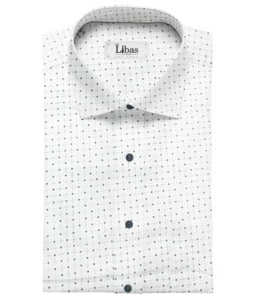 PEE GEE Men's Cotton Printed 2.25 Meter Unstitched Shirting Fabric (White)
