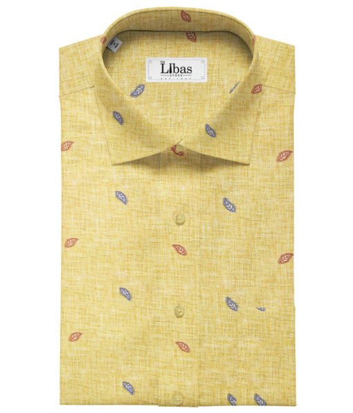 PEE GEE Men's Cotton Printed 2.25 Meter Unstitched Shirting Fabric (Yellow)