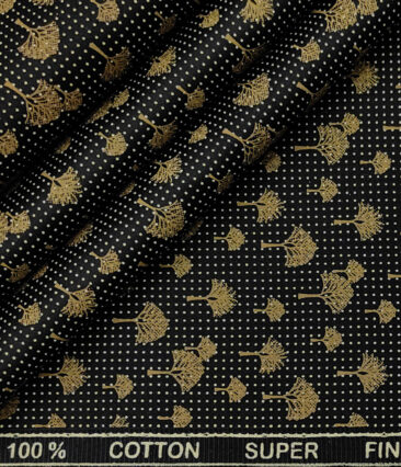 PEE GEE Men's Cotton Printed 2.25 Meter Unstitched Shirting Fabric (Black)