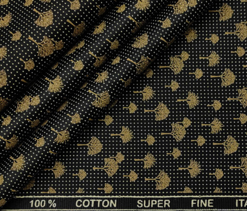PEE GEE Men's Cotton Printed 2.25 Meter Unstitched Shirting Fabric (Black)