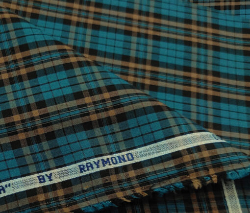 Raymond Men's Cotton Tencel Checks 2 Meter Unstitched Shirting Fabric (Dark Sea Green)