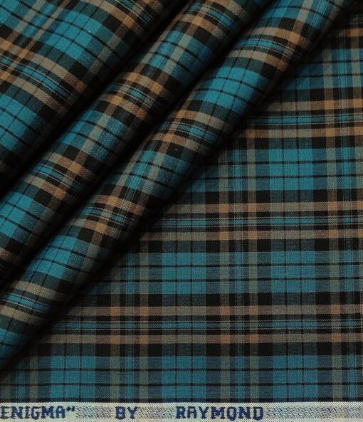 Raymond Men's Cotton Tencel Checks 2 Meter Unstitched Shirting Fabric (Dark Sea Green)