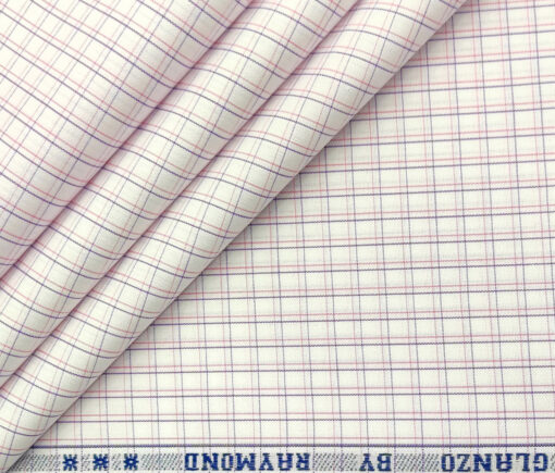 Raymond Men's Cotton Checks 2 Meter Unstitched Shirting Fabric (White)