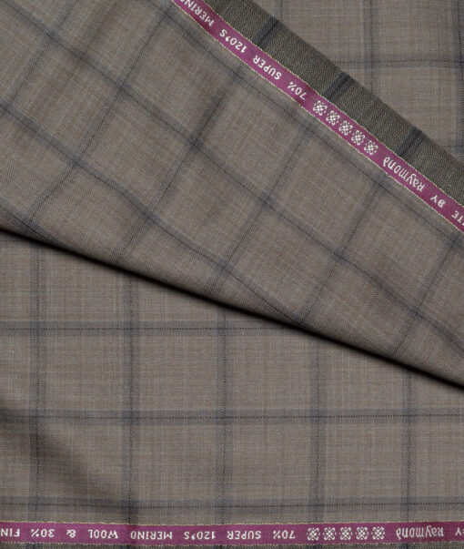 Raymond Men's Wool Checks Super 120's Unstitched Suiting Fabric (Light Brown) - Image 3