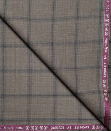 Raymond Men's Wool Checks Super 120's Unstitched Suiting Fabric (Light Brown)