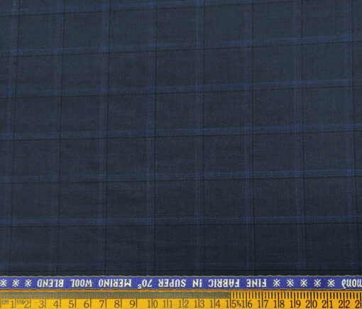 Raymond Men's Wool Checks Super 70's 1.30 Meter Unstitched Suiting Fabric (Dark Royal Blue)