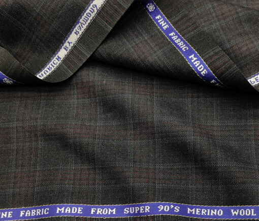 Raymond Men's Wool Checks Super 90's 3 Meter Unstitched Suiting Fabric (Blackish Grey)