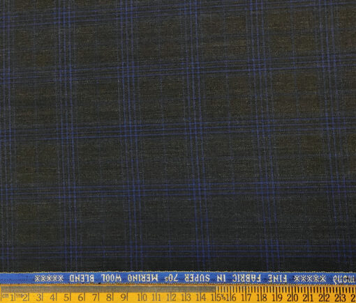 Raymond Men's Wool Checks Super 90's 3.75 Meter Unstitched Suiting Fabric (Blackish Grey)