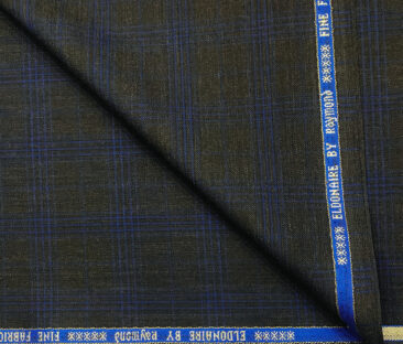 Raymond Men's Wool Checks Super 90's 3.75 Meter Unstitched Suiting Fabric (Blackish Grey)