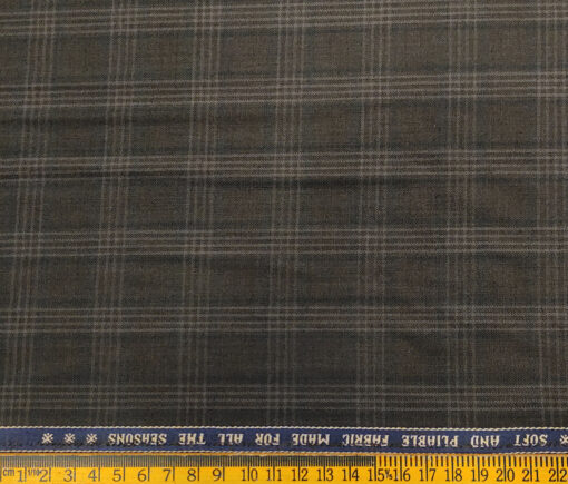 Raymond Men's Wool Checks 3 Meter Unstitched Suiting Fabric (Dark Brown)