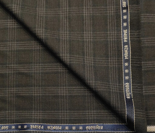 Raymond Men's Wool Checks 3 Meter Unstitched Suiting Fabric (Dark Brown)