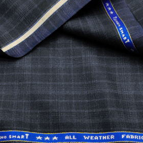 Raymond Men's Wool Checks 3.75 Meter Unstitched Suiting Fabric (Dark Blue)