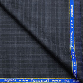 Raymond Men's Wool Checks 3.75 Meter Unstitched Suiting Fabric (Dark Blue)
