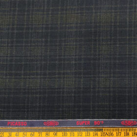 Spada Men's Wool Checks Super 90's 3.75 Meter Unstitched Suiting Fabric (Dark Blue)