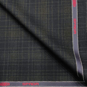 Spada Men's Wool Checks Super 90's 3.75 Meter Unstitched Suiting Fabric (Dark Blue)