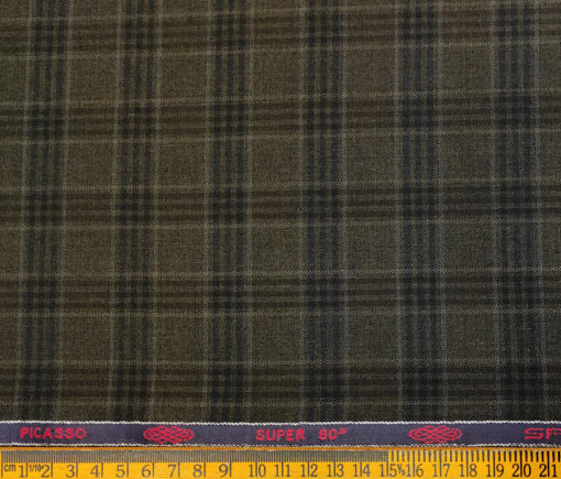 Spada Men's Wool Checks Super 90's 3.75 Meter Unstitched Suiting Fabric (Dark Brown)