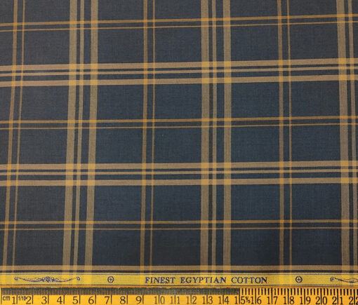 Soktas Men's Giza Cotton Checks 2 Meter Unstitched Shirting Fabric (Dark Navy Blue)