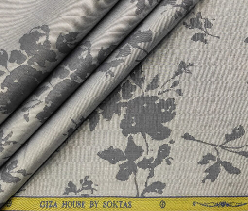 Soktas Men's Giza Cotton Self Design 2 Meter Unstitched Shirting Fabric (Silver Grey)