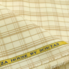 Soktas Men's Cotton Checks 2 Meter Unstitched Shirting Fabric (Cream & Brown)
