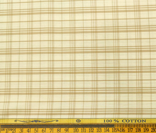 Soktas Men's Cotton Checks 2 Meter Unstitched Shirting Fabric (Cream & Brown)