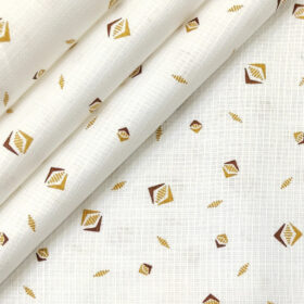 Solino Men's Cotton Printed 2.25 Meter Unstitched Shirting Fabric (White & Brown)