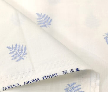 Solino Men's Cotton Printed 2.25 Meter Unstitched Shirting Fabric (White & Sky Blue)