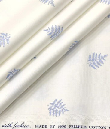 Solino Men's Cotton Printed 2.25 Meter Unstitched Shirting Fabric (White & Sky Blue)