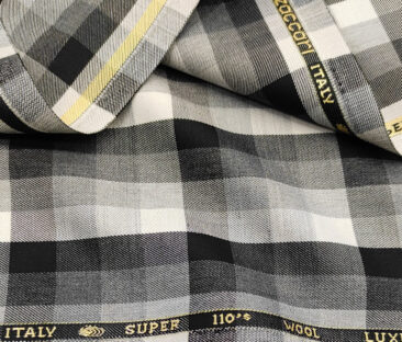 Zaccari Men's Wool Checks Super 110's 1.30 Meter Unstitched Suiting Fabric (White)