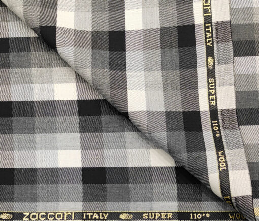 Zaccari Men's Wool Checks Super 110's 1.30 Meter Unstitched Suiting Fabric (White)