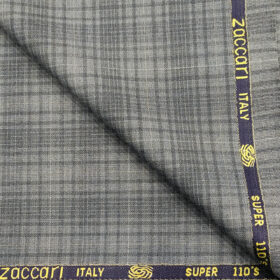 Zaccari Men's Wool Checks Super 110's 2 Meter Unstitched Suiting Fabric (Light Grey)
