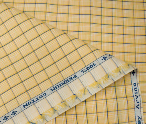 Arvind Men's Cotton Checks Unstitched Shirting Fabric (Honey Yellow)