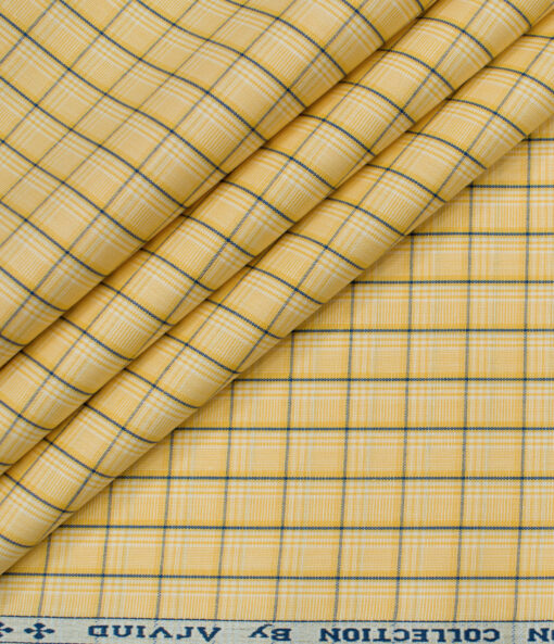 Arvind Men's Cotton Checks Unstitched Shirting Fabric (Honey Yellow)