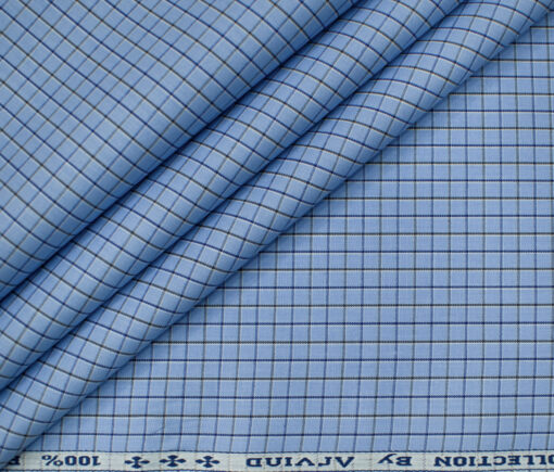Arvind Men's Cotton Checks Unstitched Shirting Fabric (Light Blue)