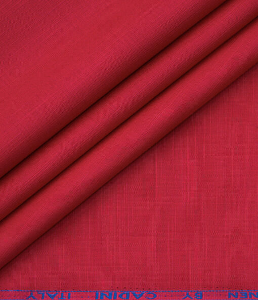 Cadini Men's Cotton Linen Solids 2.25 Meter Unstitched Shirting Fabric (Bright Red)