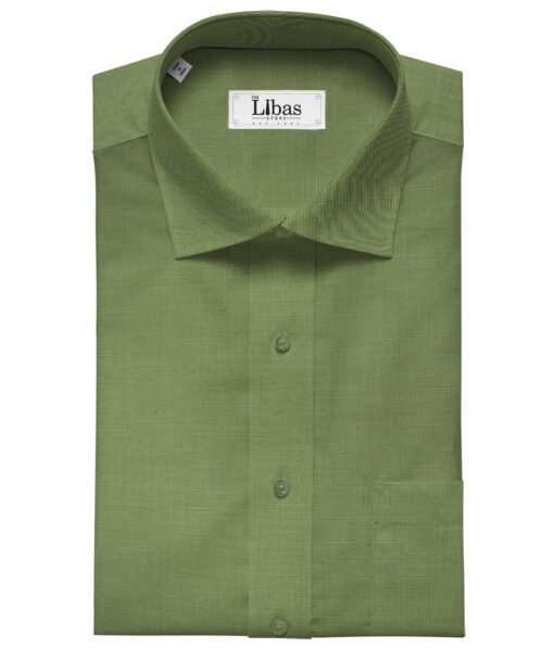Cadini Men's Cotton Linen Solids 2.25 Meter Unstitched Shirting Fabric (Olive Green)