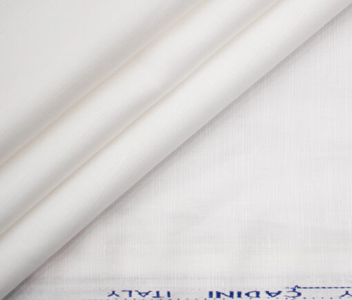 Cadini Men's Cotton Linen Solids Unstitched Shirting Fabric (White)