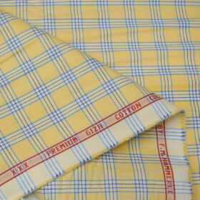 F.M. HAMMERLE Men's Giza Cotton Checks Unstitched Shirting Fabric (Daffodil Yellow)