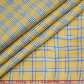 F.M. HAMMERLE Men's Giza Cotton Checks Unstitched Shirting Fabric (Daffodil Yellow)