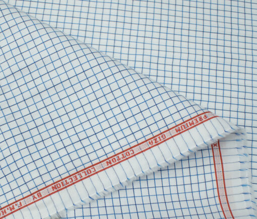 F.M. HAMMERLE Men's Giza Cotton Checks Unstitched Shirting Fabric (White)