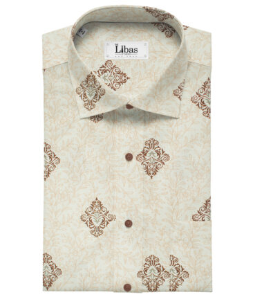Pee Gee Men's Linen Printed 2.25Meter Unstitched Shirting Fabric (Milky White)