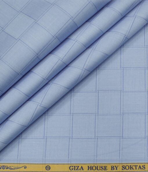 Soktas Men's Giza Cotton Checks Unstitched Shirting Fabric (Sky Blue )