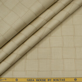 Soktas Men's Giza Cotton Checks Unstitched Shirting Fabric (Tan Beige )