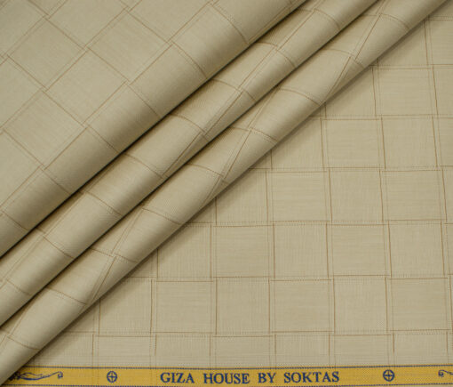 Soktas Men's Giza Cotton Checks Unstitched Shirting Fabric (Tan Beige )
