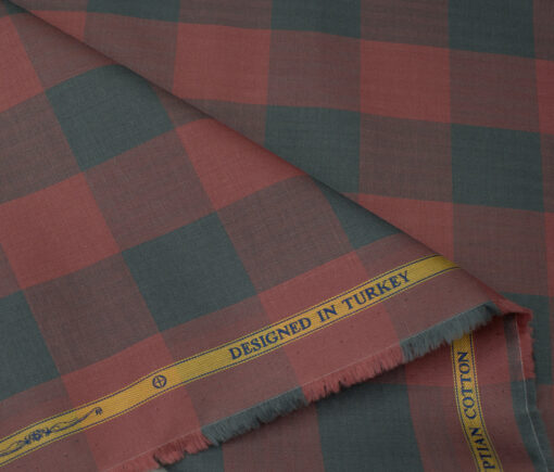 Soktas Men's Giza Cotton Checks Unstitched Shirting Fabric (Rosewood Pink)